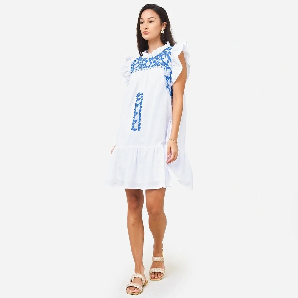 J. Marie M Boho Embroidered Dress blue white perfect condition smoke pet free - Picture 7 of 9
